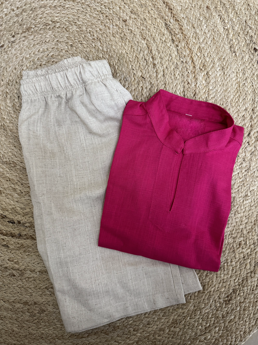 Linen Pink tshirt & beige short