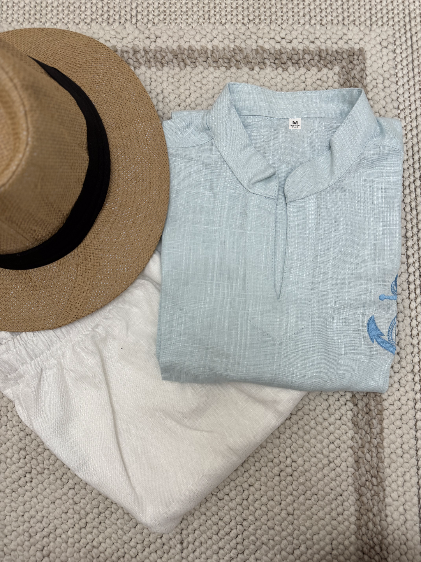 Linen sky blue tshirt & white short