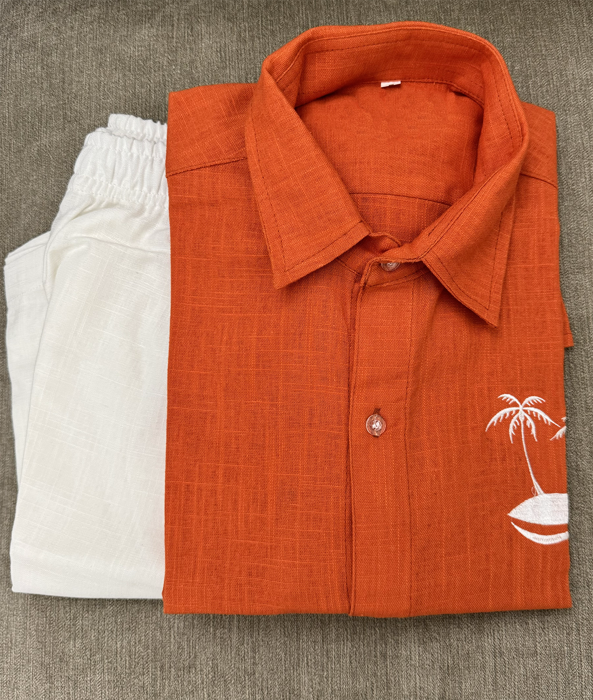 Linen orange tshirt short sleeve & white short