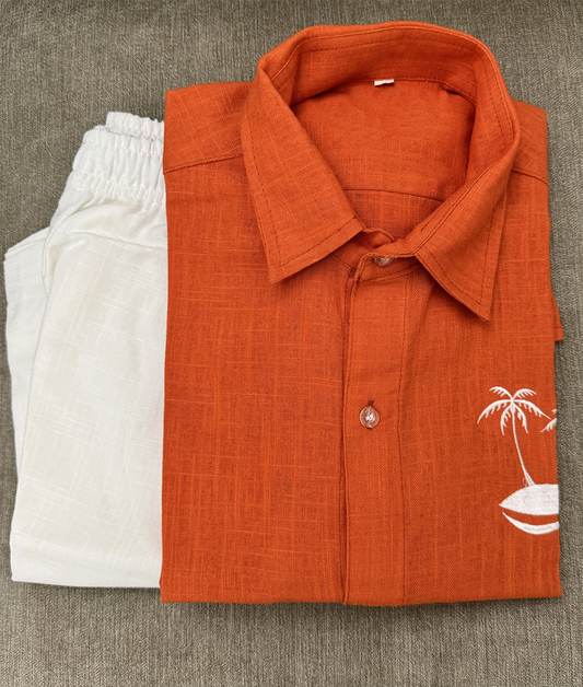 Linen orange tshirt short sleeve & white short