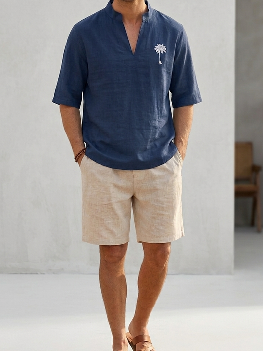 ( Linen ) tshirt short sleeve & short