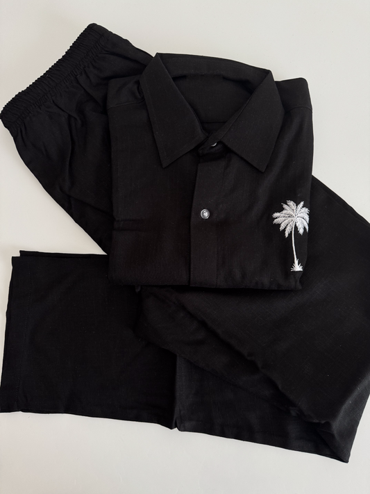 Linen black tshirt long sleeve & black pants