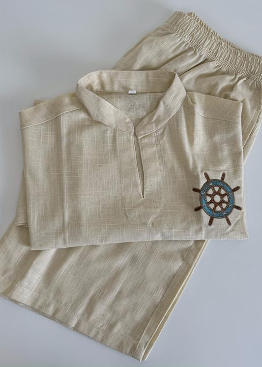 Linen beige tshirt short sleeve & beige short