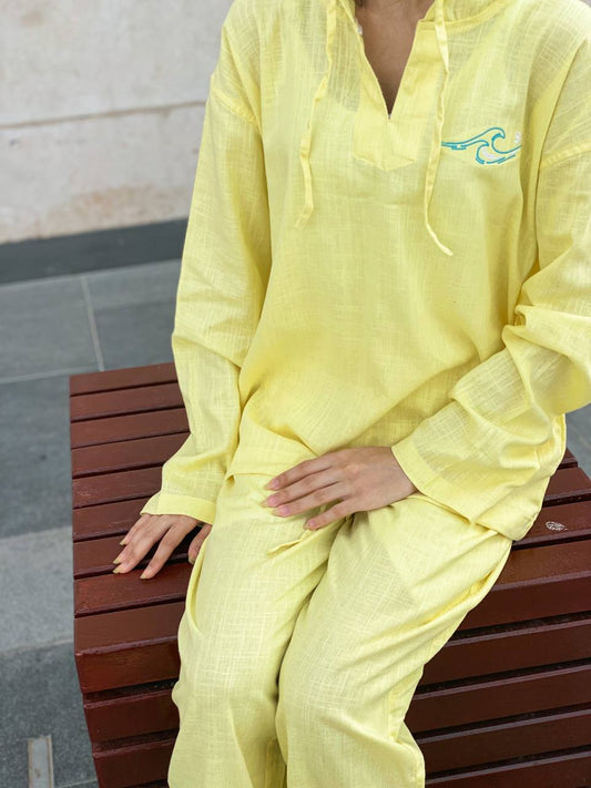 Linen tshirt long sleeve hoodie and Pants